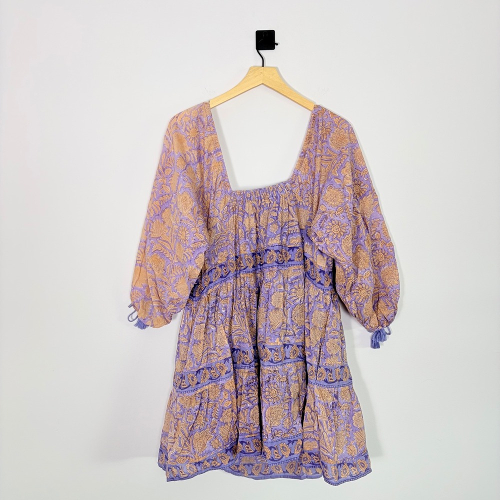 Cleobella Hattie Mini Dress Vine Block Floral Print Boho S Balloon Puff Sleeve - Picture 9 of 10